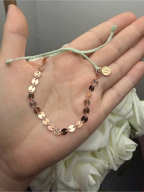 Jewelry - Rose Gold Disc Bracelet with Mint Cord - Women Jewelry